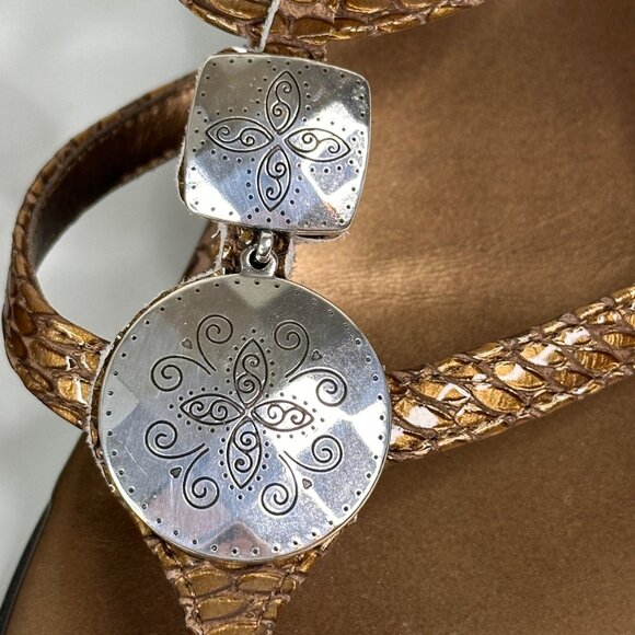 Brighton Brown Faux Snakeskin Sandals With Silver Floral Medallion Size 8.5 - Picture 5 of 10